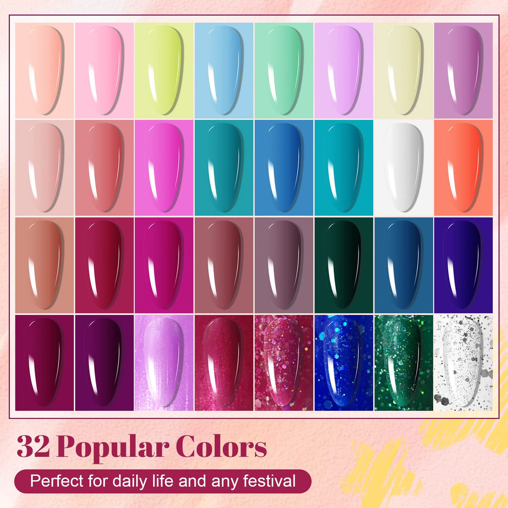 JODSONE 36-Piece Gel Nail Polish Starter Kit with UV LED Lamp – 32 Colors, Base/Top Coats & Tools