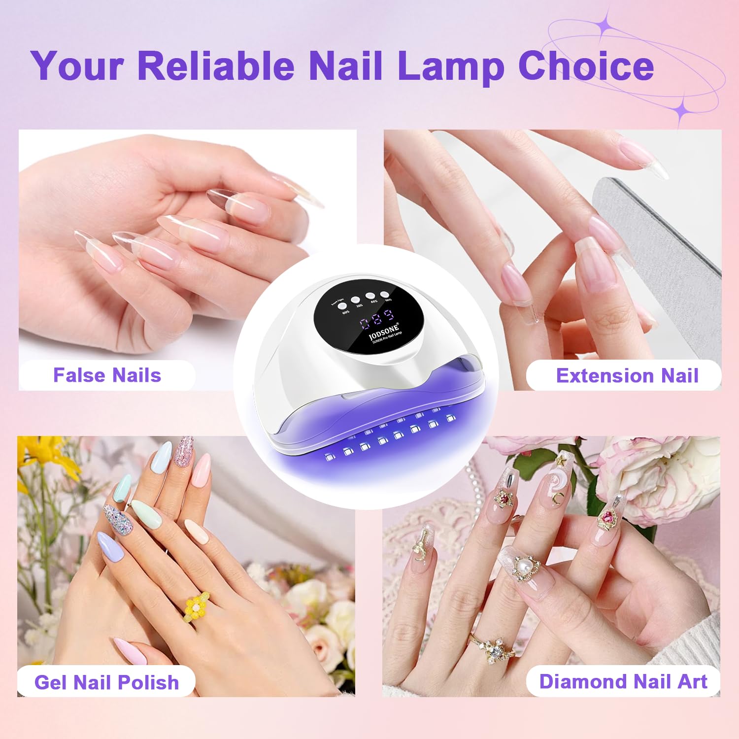 JODSONE U-V LED Nail Lamp | 2-in-1 Nail Tip & Gel Curing, 4 Timer Modes, Smart Sensor