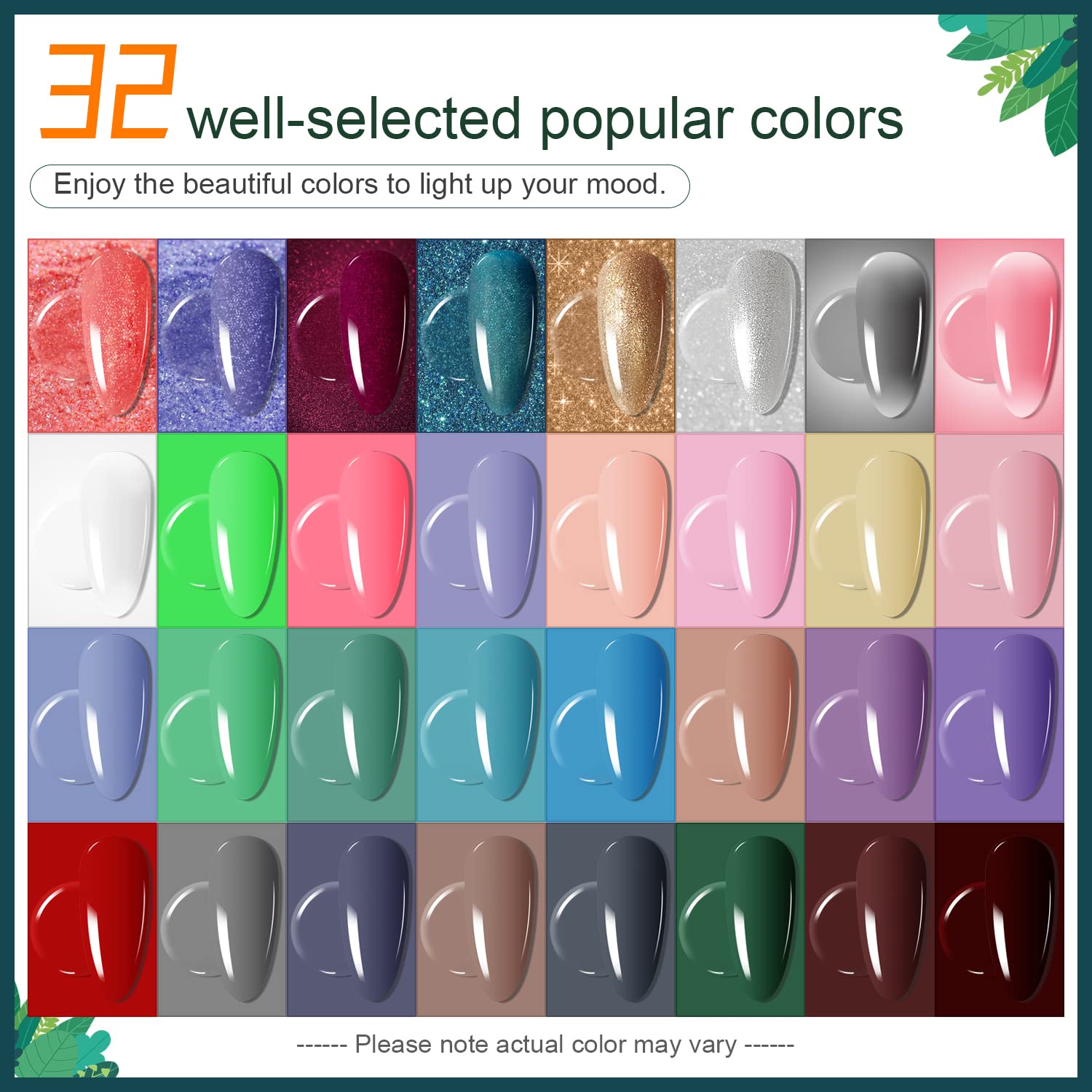 JODSONE 32 Color Gel Nail Polish Set with UV LED Light | Home Manicure Kit