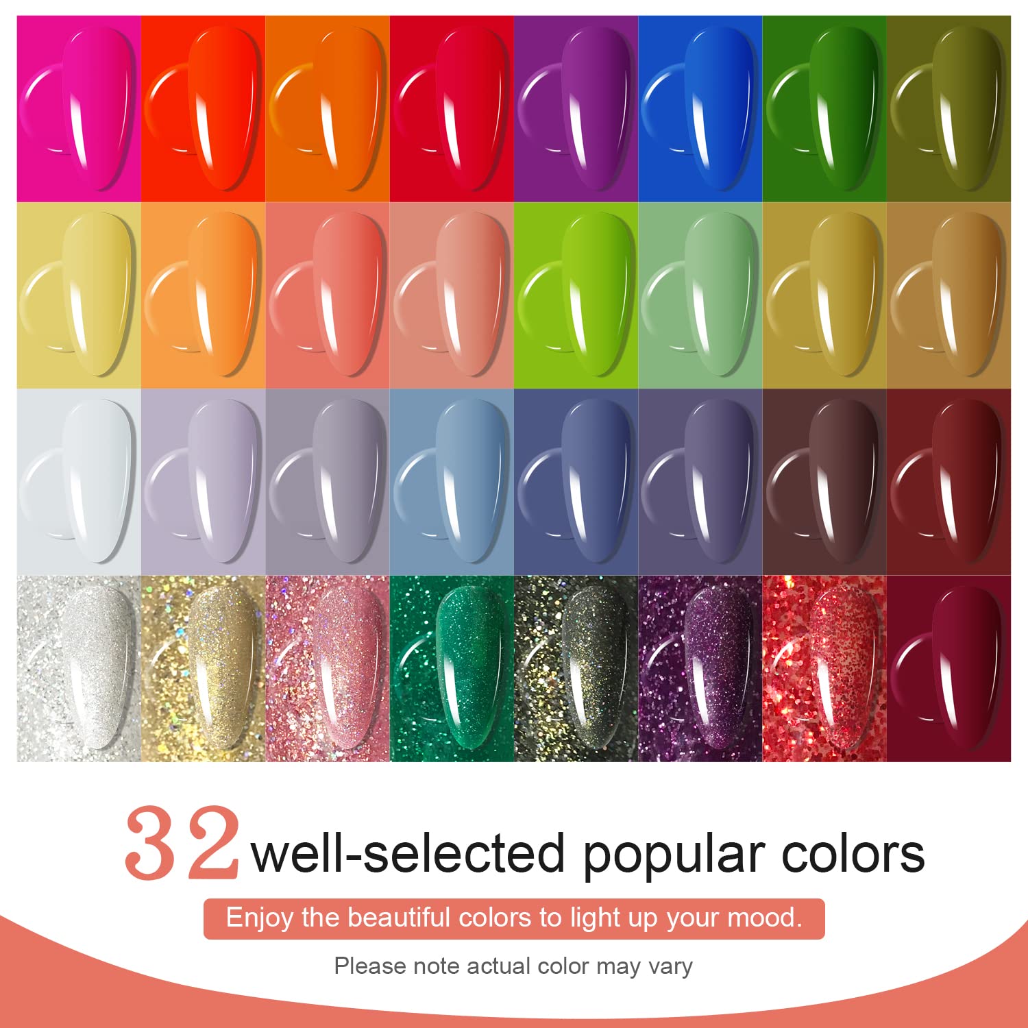 JODSONE Gel Nail Polish Kit with UV Light – 32 Colors, Base Coat, Matte Glitter Top Coat, Salon Tools