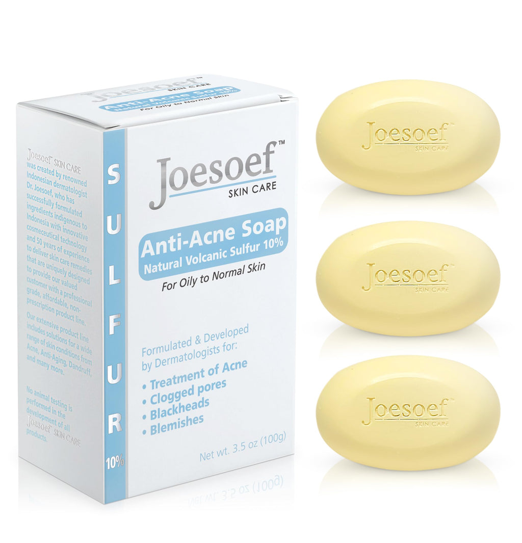 Joesoef Anti-Acne Soap with Volcanic Sulfur 10% — For Oily to Normal Skin | Pack of 3 | JOESOEF SKIN CARE