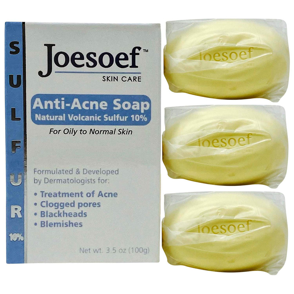 Joesoef Anti-Acne Soap with Volcanic Sulfur 10% — For Oily to Normal Skin | Pack of 3 | JOESOEF SKIN CARE