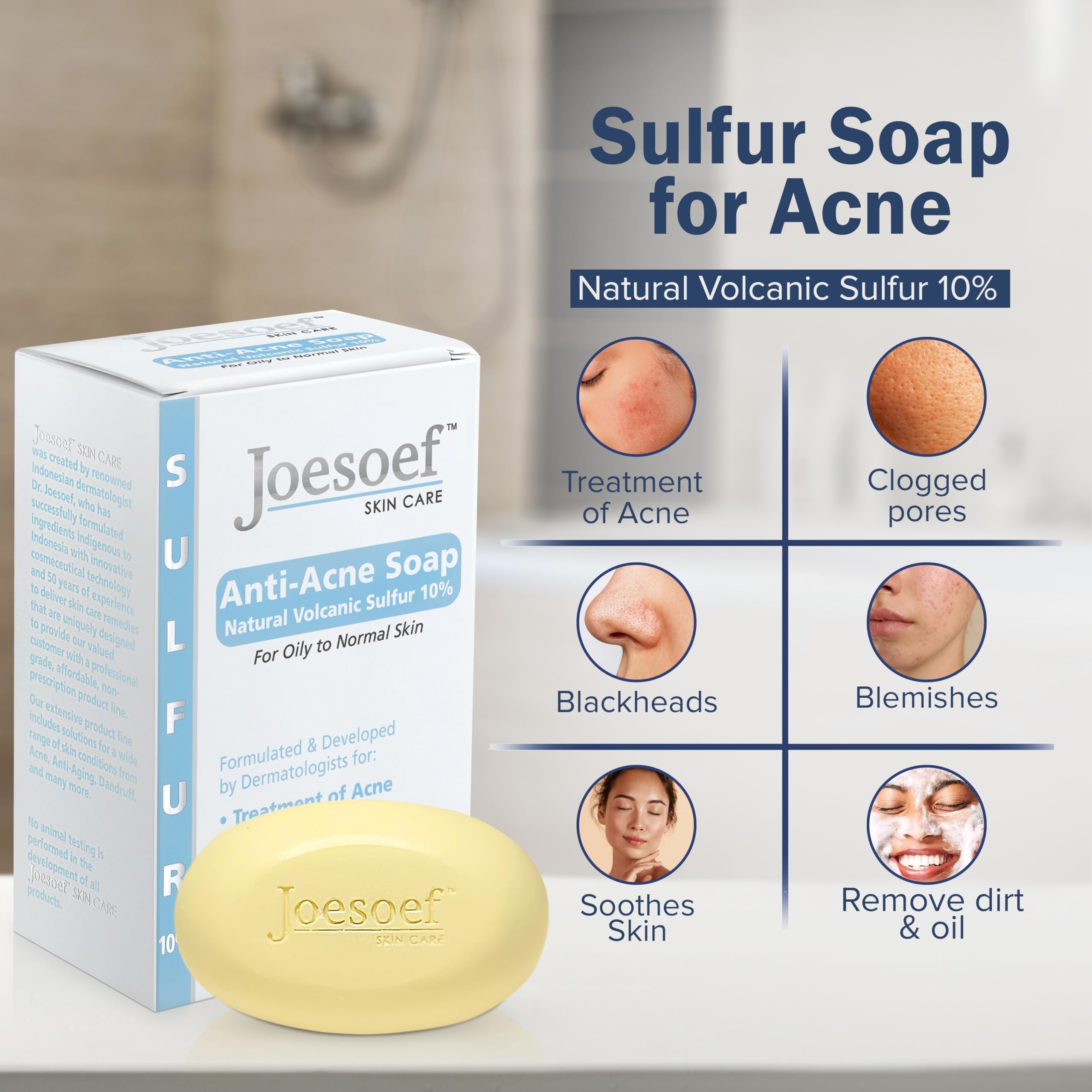 JOESOEF SKIN CARE Sulfur Soap with Salicylic Acid for Acne - Dermatologist-Approved, pH-Balanced Cleanser