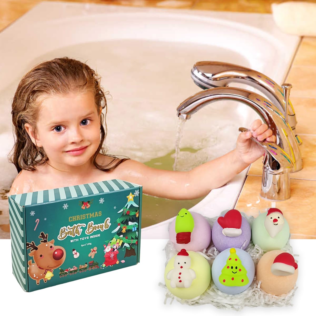 JoFAN 6 Pack Christmas Bath Bombs with Inside Squishy Toys
