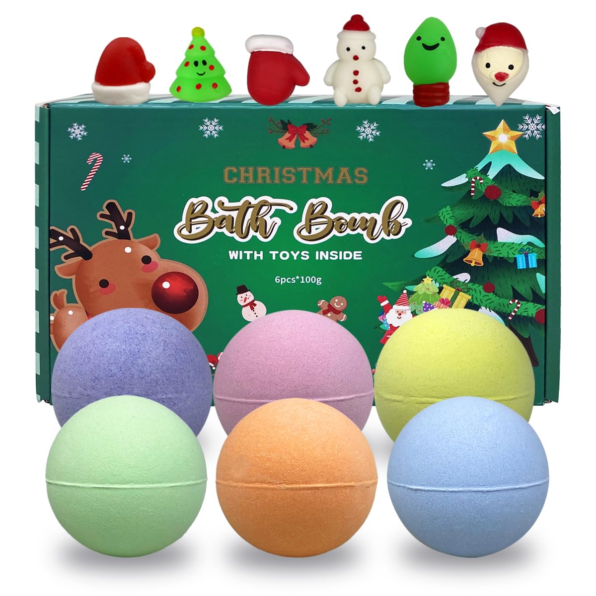 JoFAN 6 Pack Christmas Bath Bombs with Inside Squishy Toys