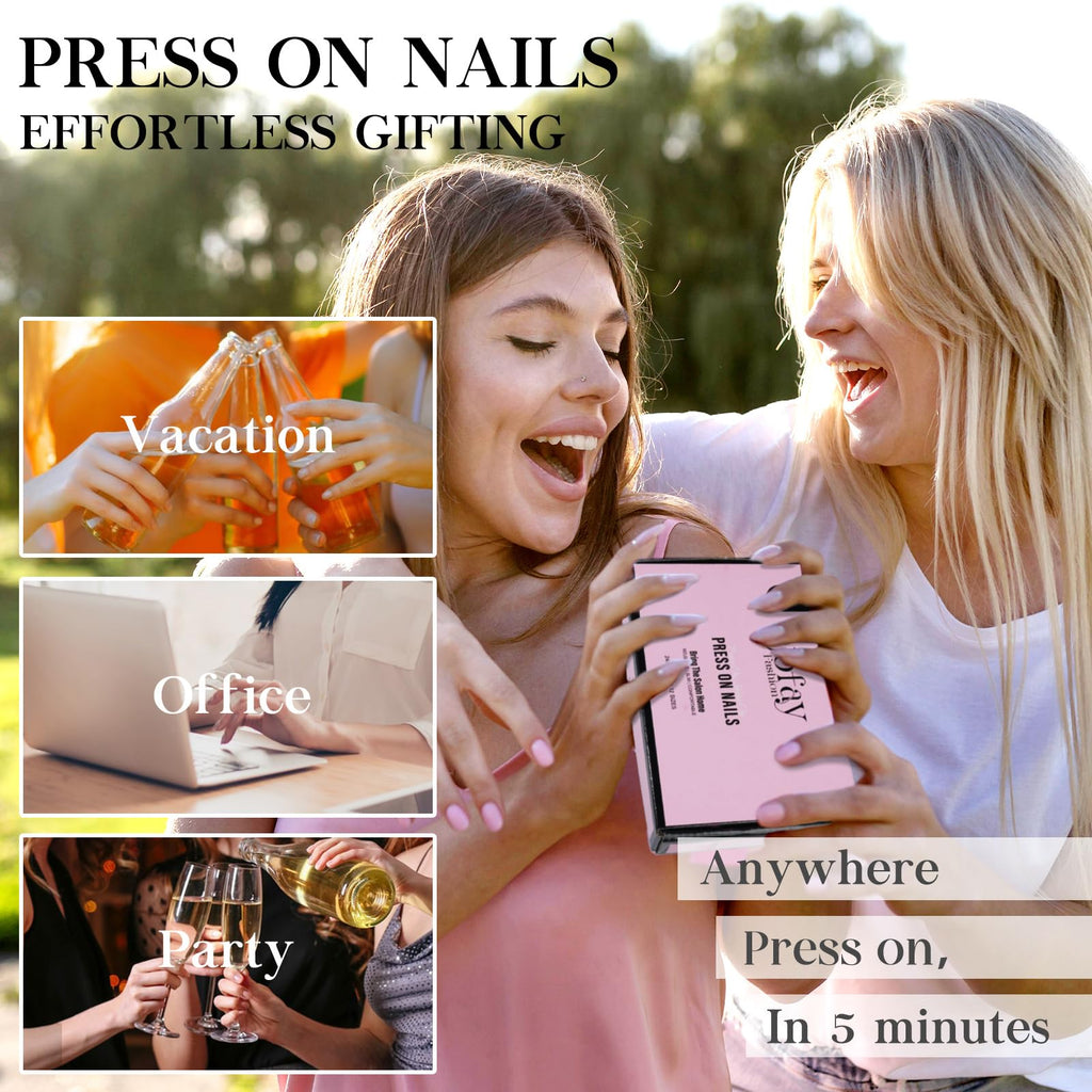 Jofay Fashion Press On Nails – Short French Mermaid, Pearl & Aurora Chrome, 5 Styles
