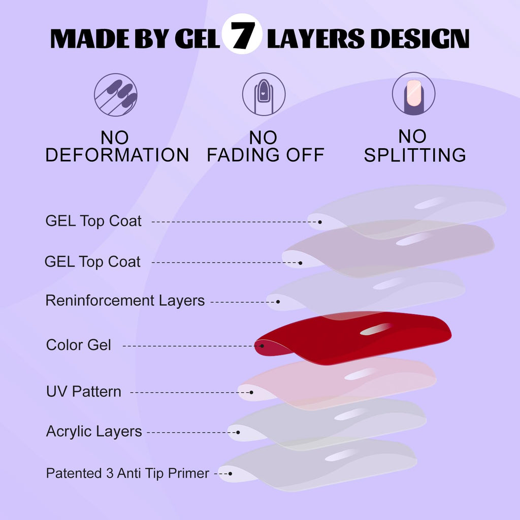 Jofay Fashion Cat Eye Press On Nails Short – Valentines Red, 32-Piece Gel Glue-On Kit