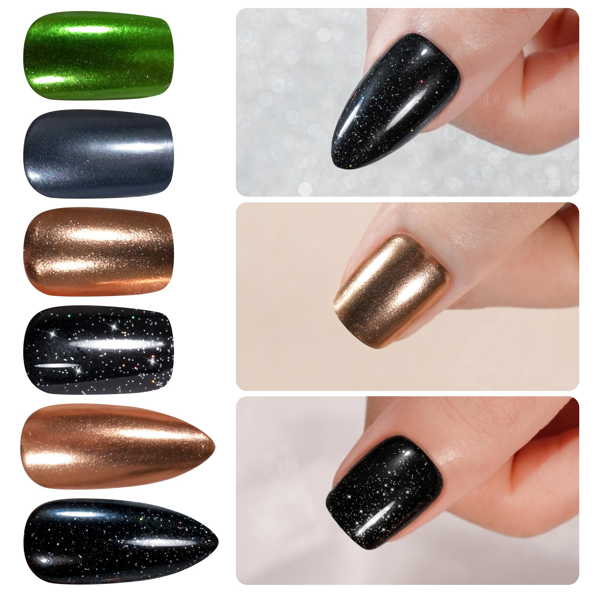 Jofay Fashion Chrome Press On Nails – 144Pcs Salon-Quality Mirror Metal Stiletto & Glitter Nails