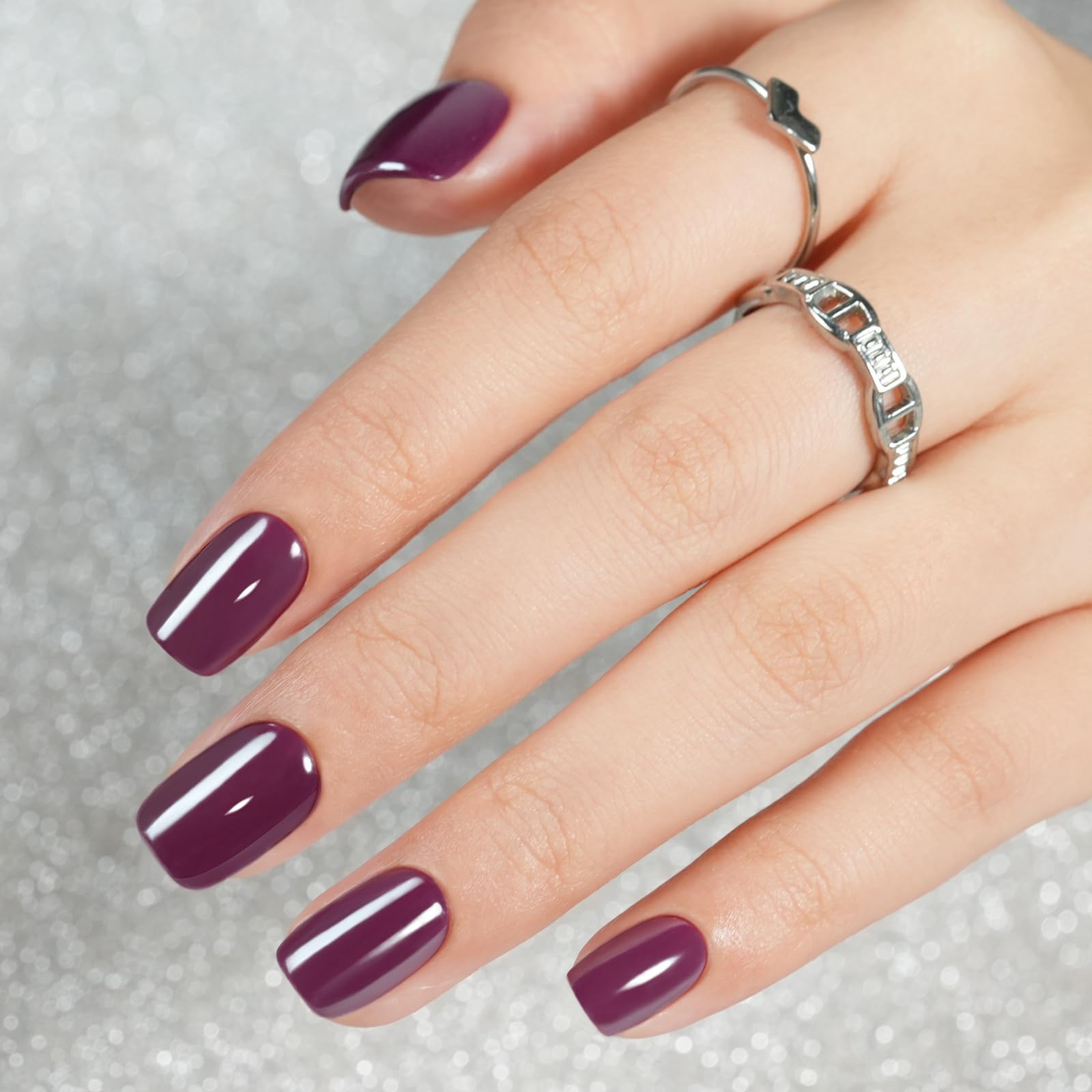 Jofay Fashion Press On Nails Short Dark Purple – Chrome Square, 160pcs Soft Gel Kit | 16 Sizes