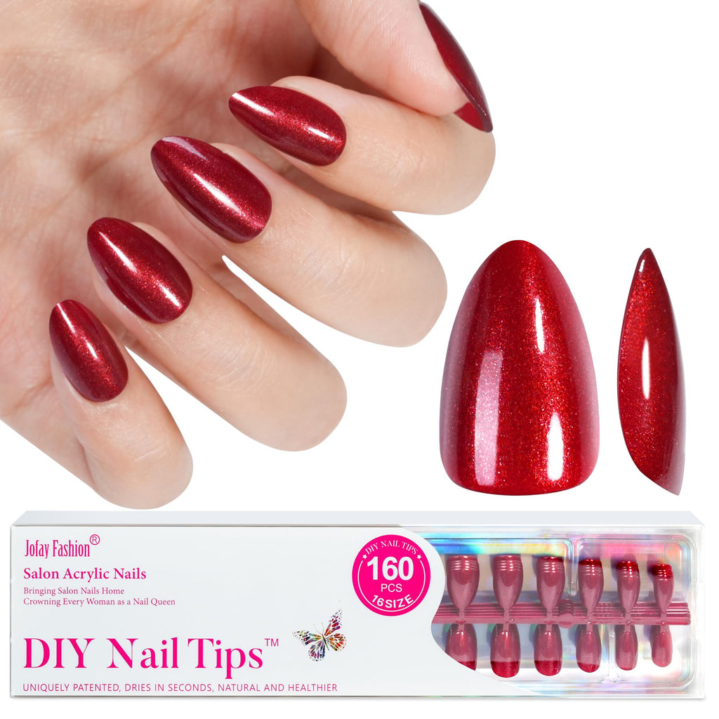 Jofay Fashion Red Press On Nails Short – 160 Pcs Almond Glitter, Salon-Quality