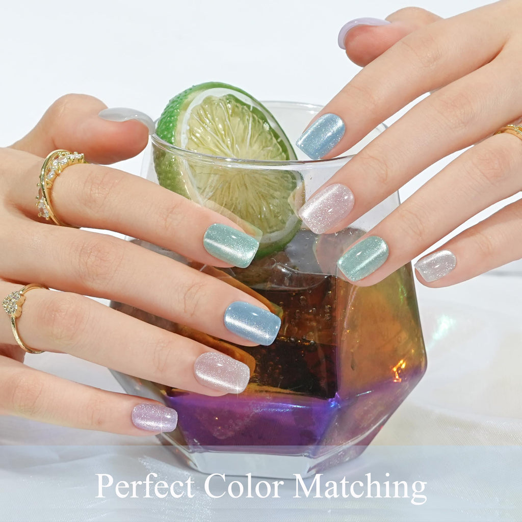 Jofay Fashion Cat-Eye Press-On Nails Kit – Island Shade, 160 Pcs, Reusable Gel Nails, Square Glue-On, 16 Sizes