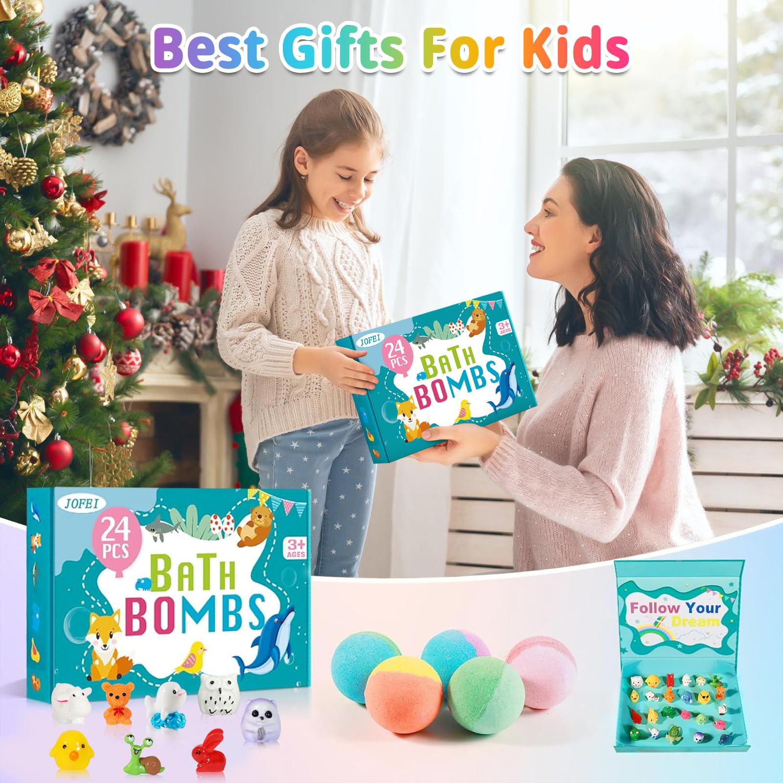 JOFEI Kids Bath Bombs with Surprise Inside – 24 Pack Gift Set for Bath Time