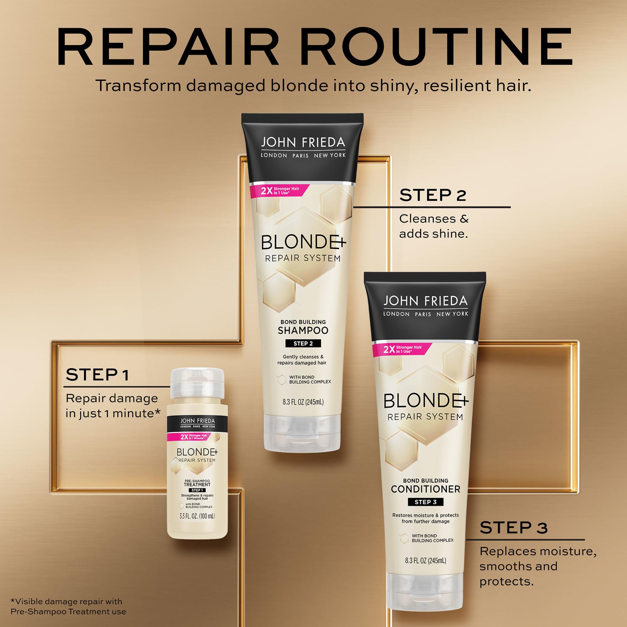 John Frieda Blonde+ Repair Bond-Building Shampoo – Damaged Blonde Hair