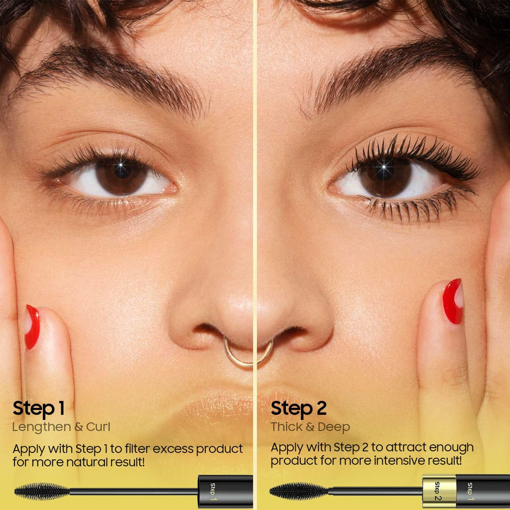 Jokmbzry Mascara – Long-Lasting Volume & Length, Waterproof & No Clump, 2-in-1 Dual-Brush