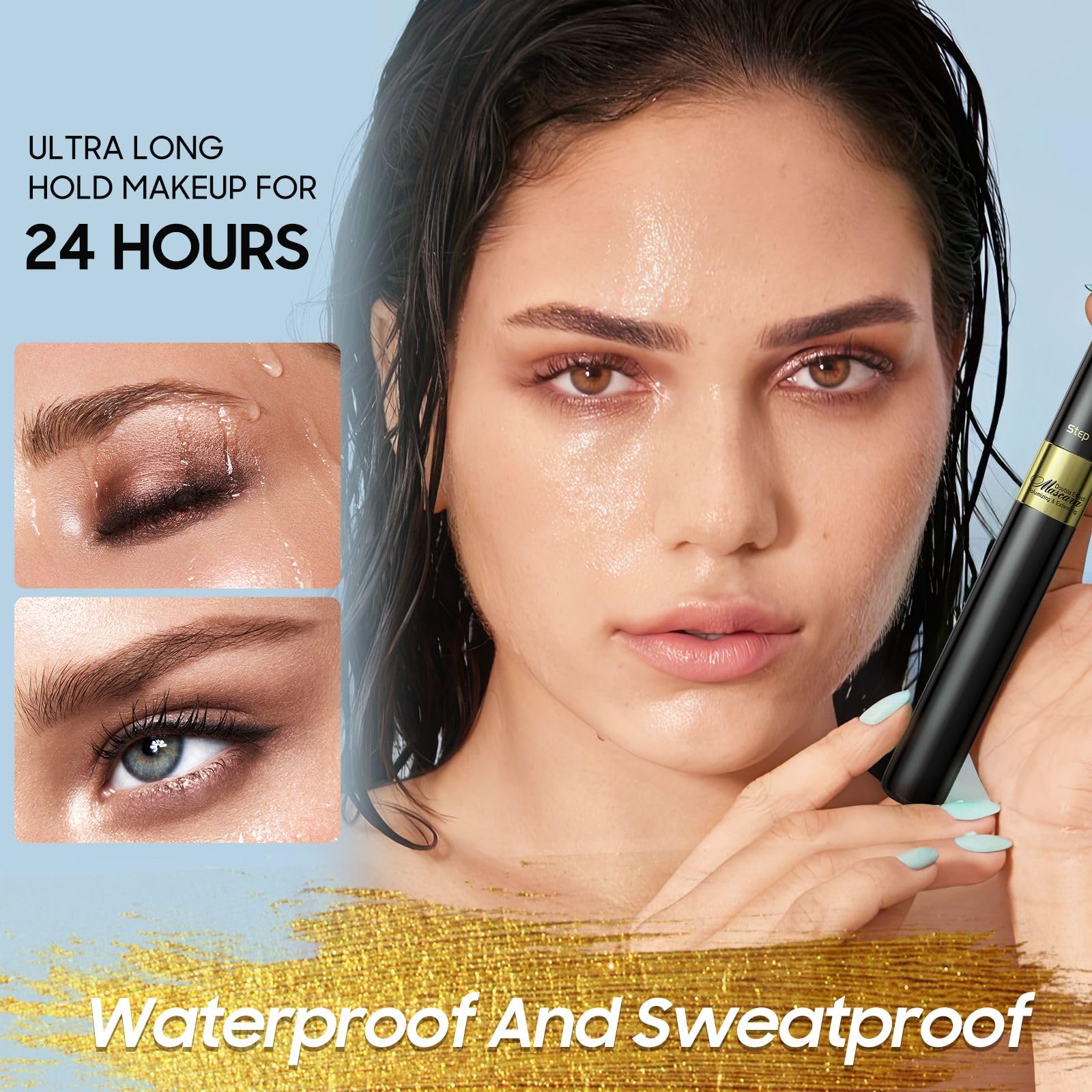 Jokmbzry Mascara – Long-Lasting Volume & Length, Waterproof & No Clump, 2-in-1 Dual-Brush