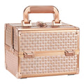 Joligrace Beauty Makeup Train Case – Rose Gold Portable Cosmetic Box with Mirror, 2-Tier Trays, Lockable