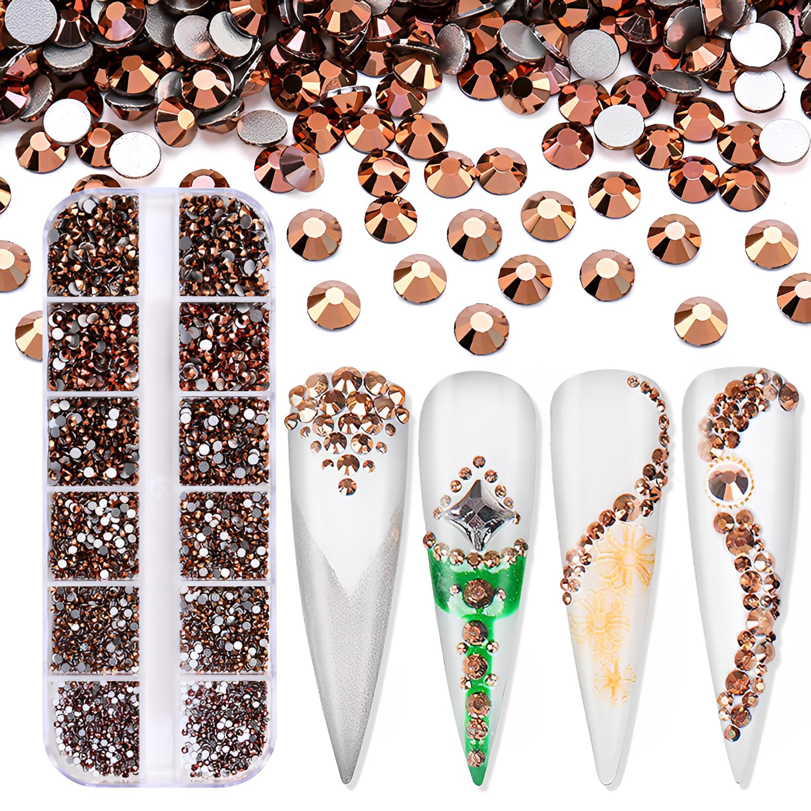 Jollin 3600pcs Flatback Rhinestones – Glass Nail Art Charms (Rose Gold Box)