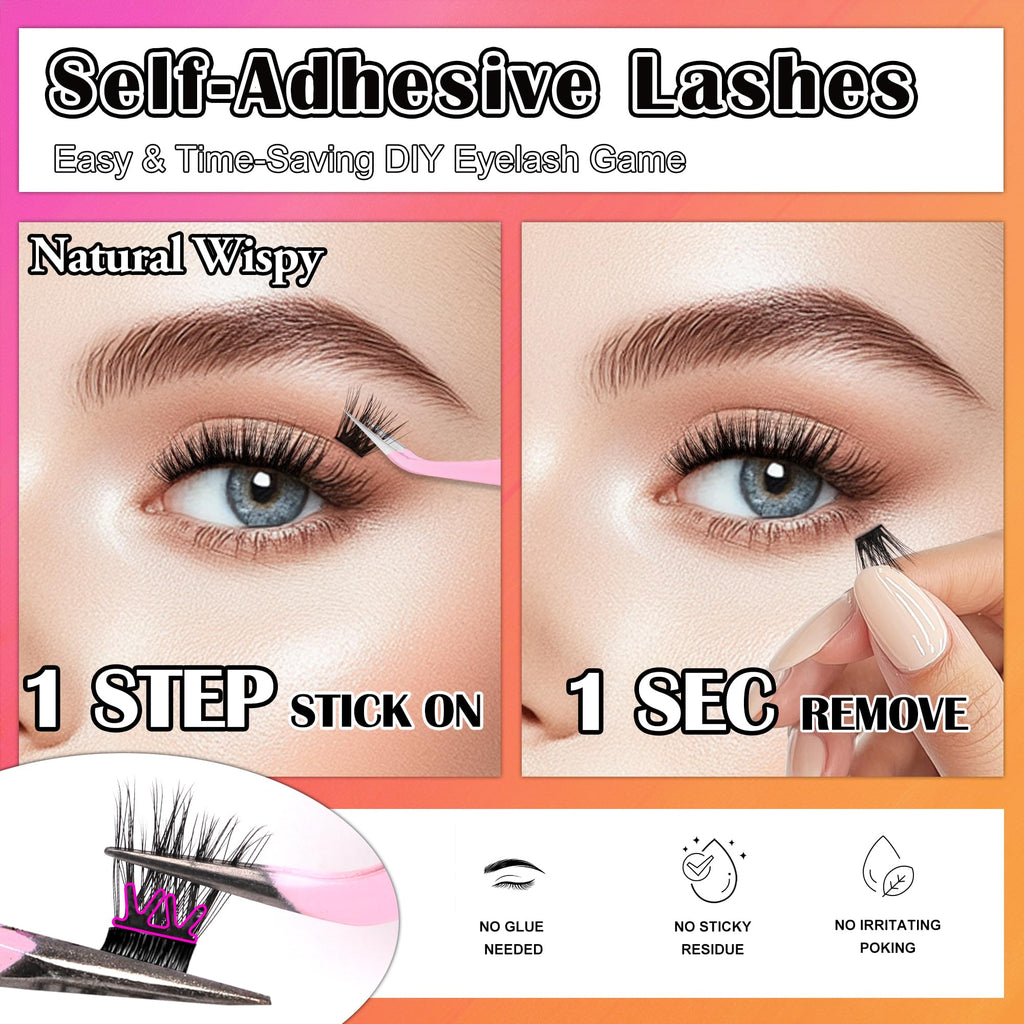 JoMay Self-Adhesive Flat Lash Clusters – No Glue Needed, D-Curl Ultra Soft X5, 56pcs by M J JOMAY