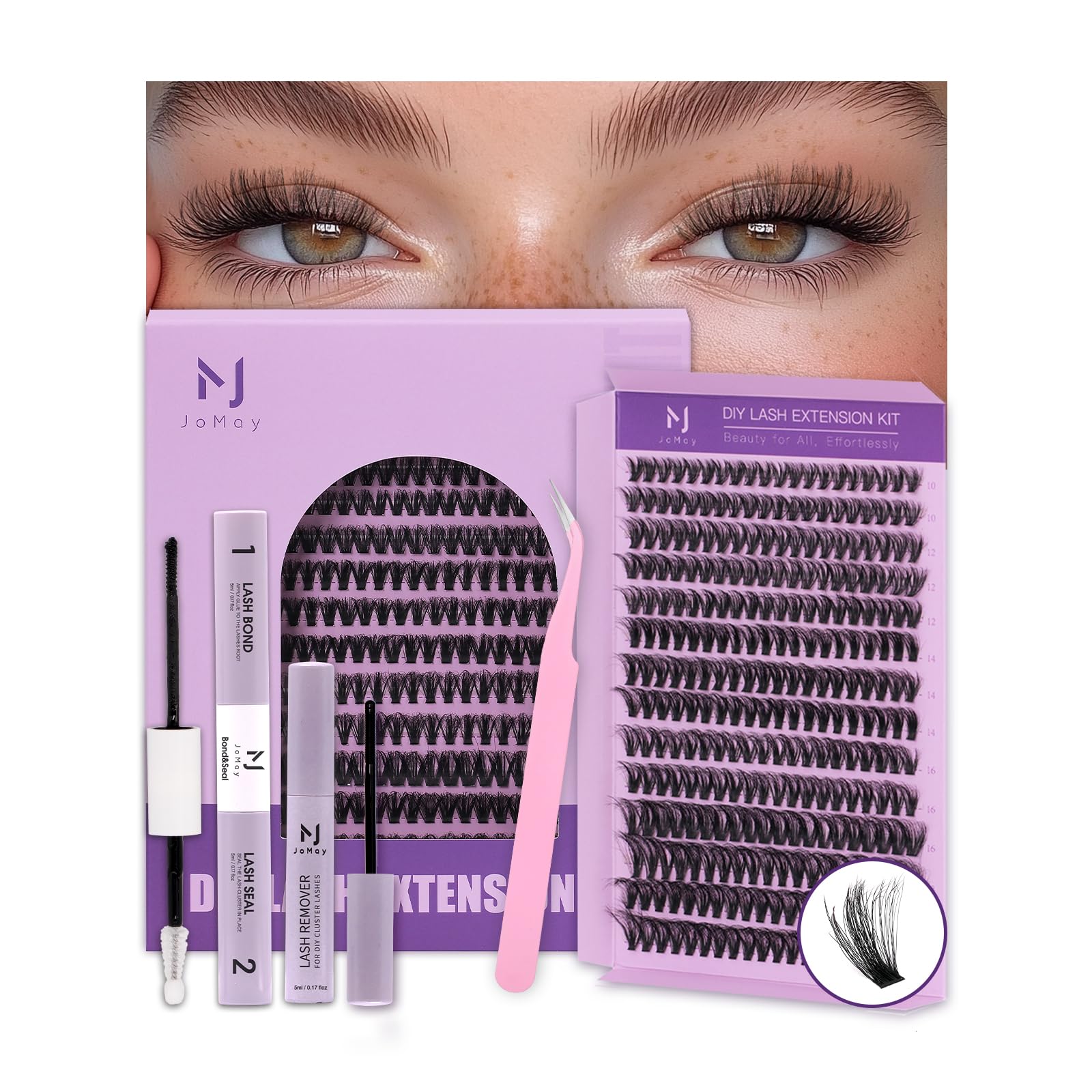 M J JOMAY Fluffy Lash Clusters Kit 280pcs – 60D Volume Lashes with Bond & Seal