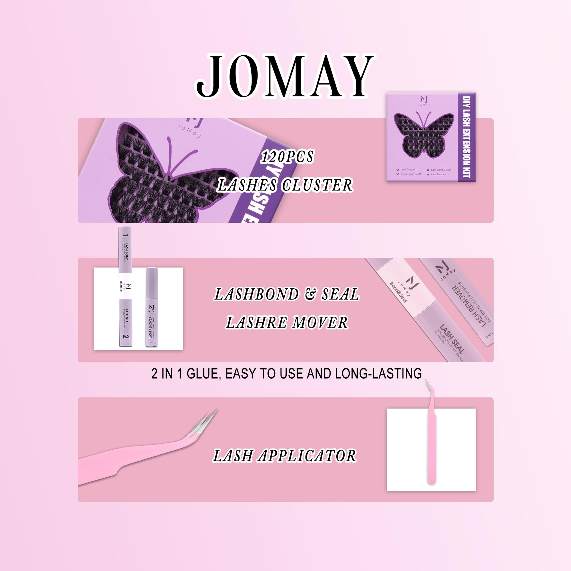 Jomay Lash Clusters Kit – DIY Wispy Lashes (D Curl 10-18mm), Waterproof Hold | M J JOMAY
