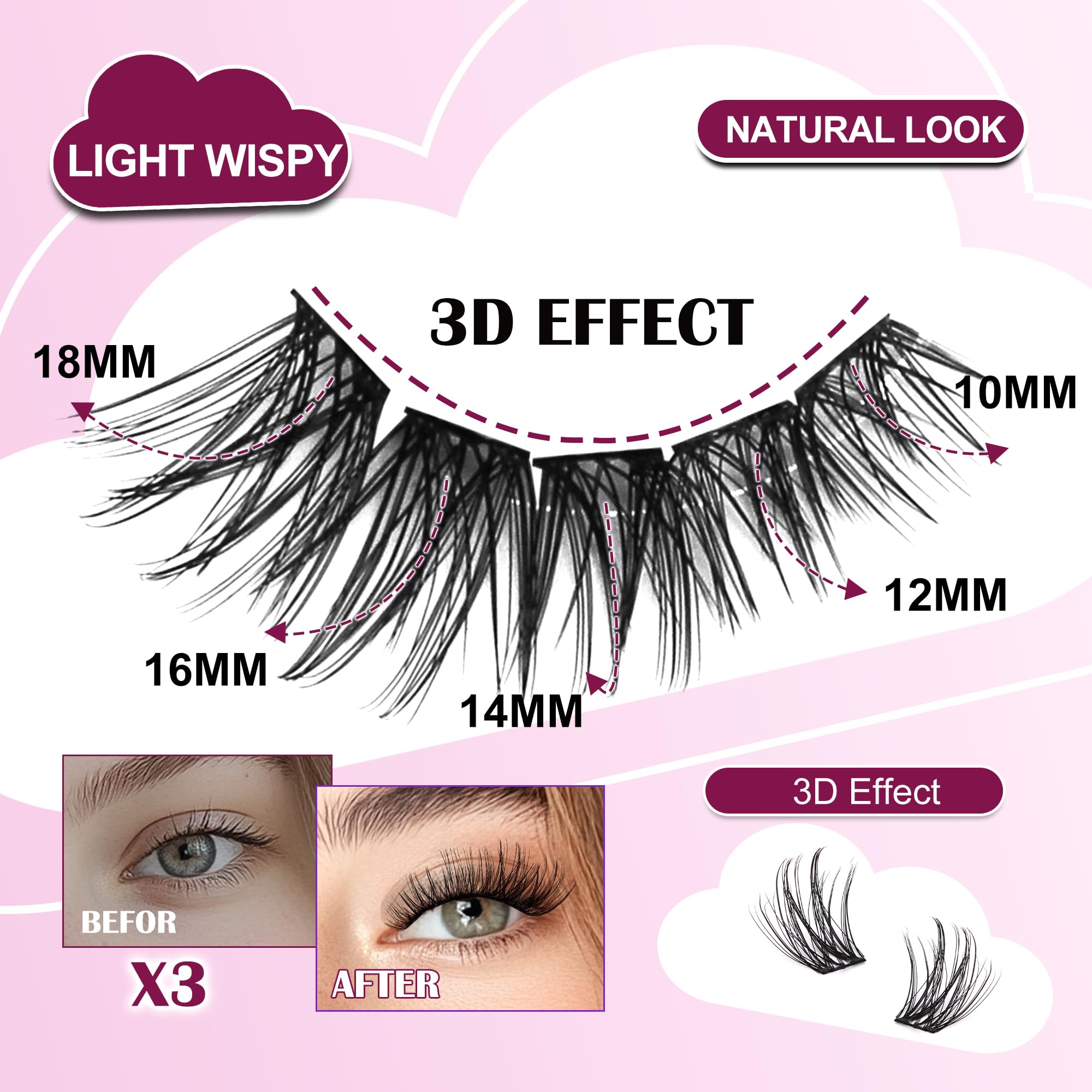 Jomay Lash Clusters Kit – DIY Wispy Lashes (D Curl 10-18mm), Waterproof Hold | M J JOMAY