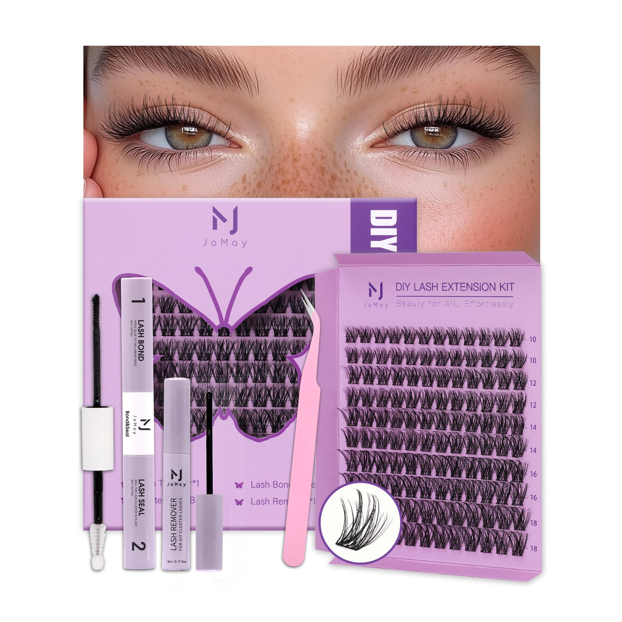 Jomay Lash Clusters Kit – DIY Wispy Lashes (D Curl 10-18mm), Waterproof Hold | M J JOMAY