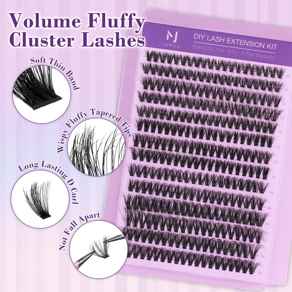 M J JOMAY Fluffy Lash Clusters Kit 280pcs – 60D Volume Lashes with Bond & Seal