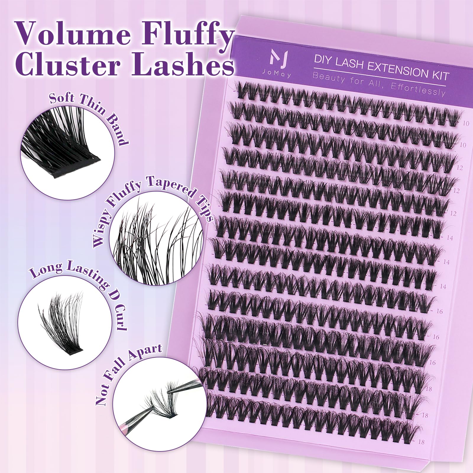 M J JOMAY Fluffy Lash Clusters Kit 280pcs – 60D Volume Lashes with Bond & Seal