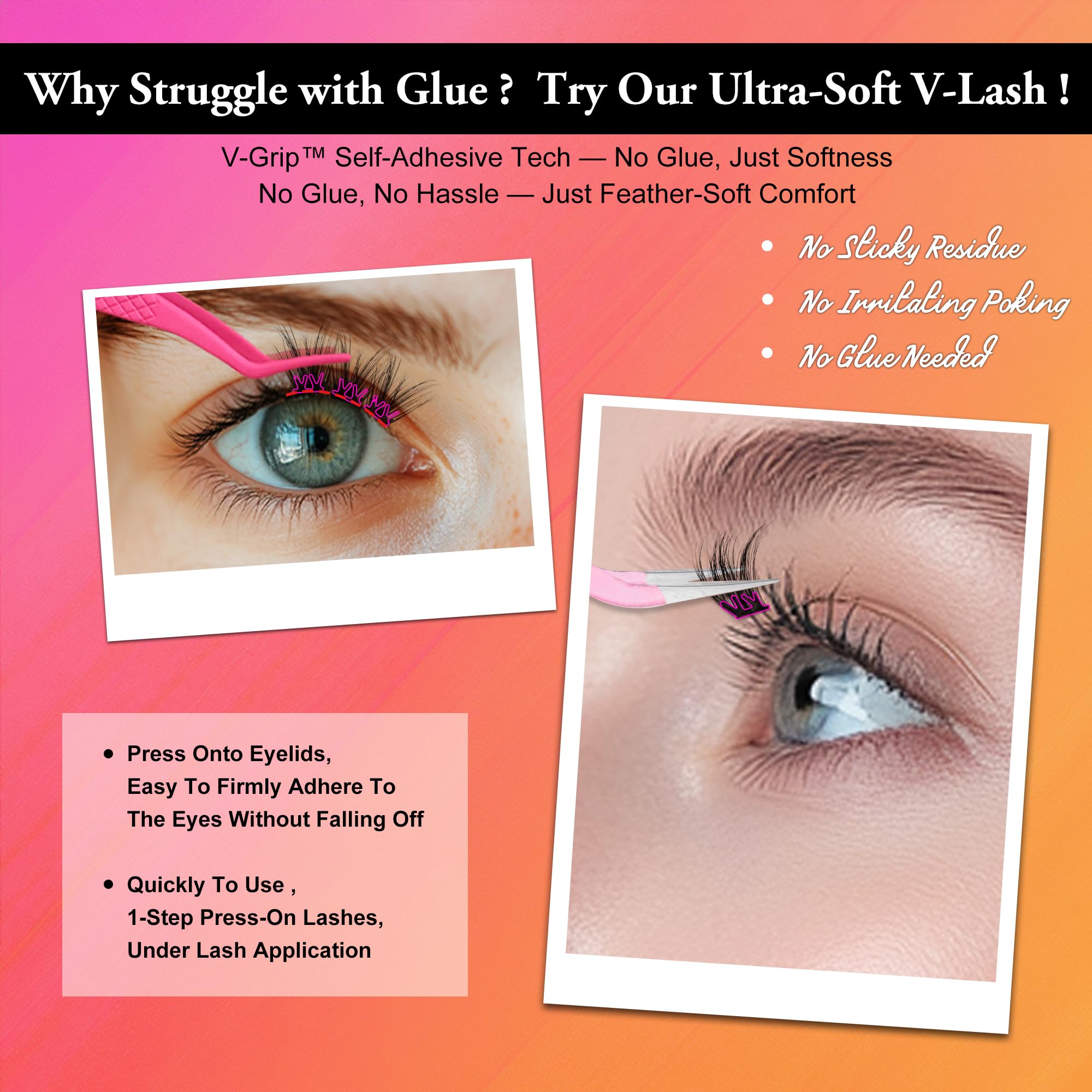 JoMay Self-Adhesive Flat Lash Clusters – No Glue Needed, D-Curl Ultra Soft X5, 56pcs by M J JOMAY