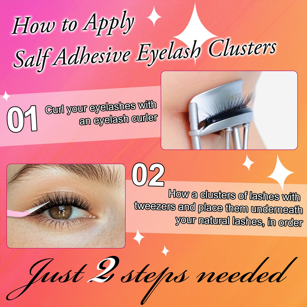 JoMay Self-Adhesive Flat Lash Clusters – No Glue Needed, D-Curl Ultra Soft X5, 56pcs by M J JOMAY