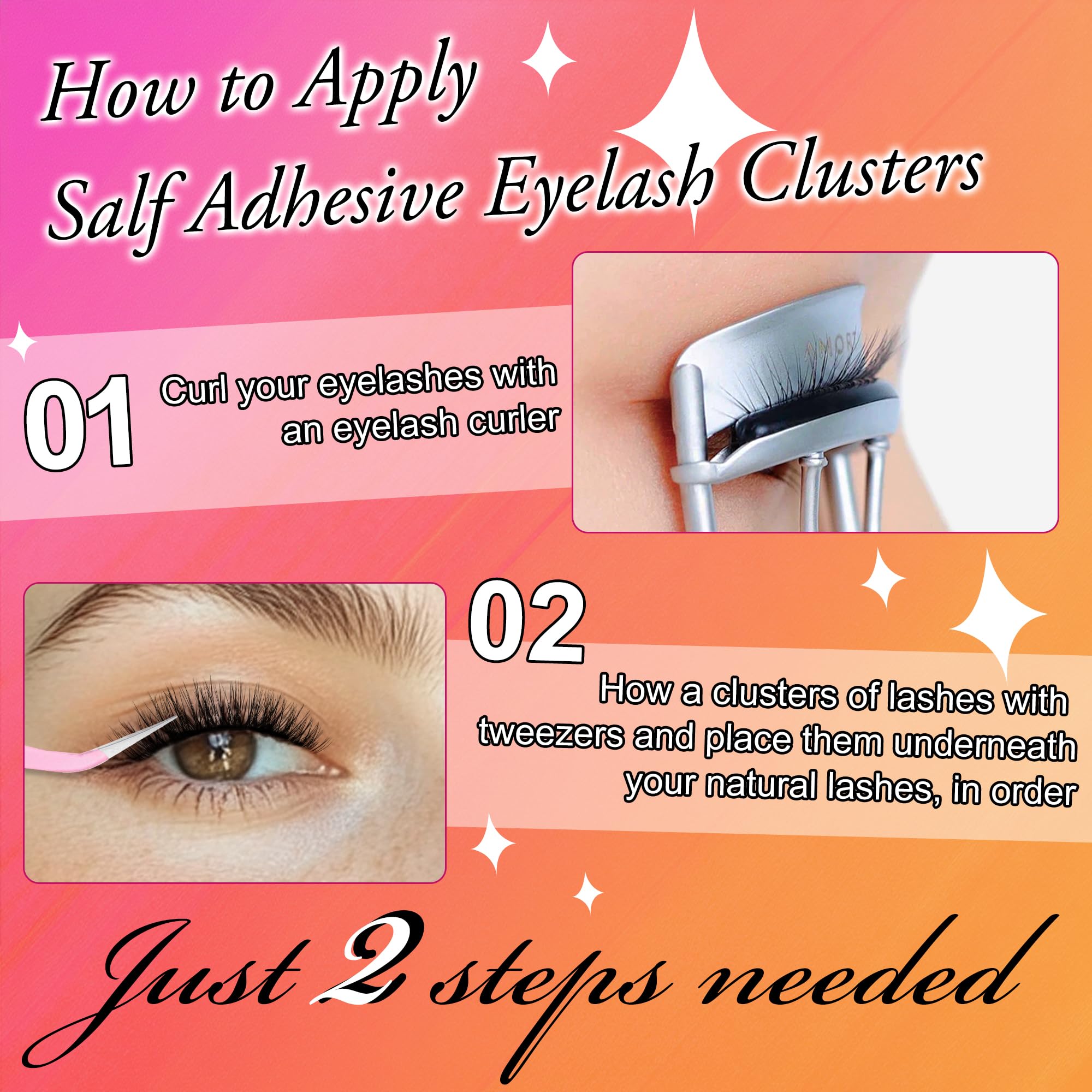 JoMay Self-Adhesive Flat Lash Clusters – No Glue Needed, D-Curl Ultra Soft X5, 56pcs by M J JOMAY