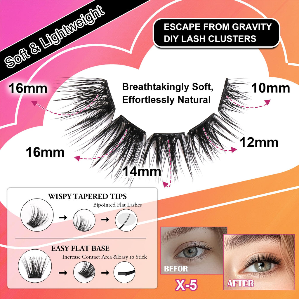 JoMay Self-Adhesive Flat Lash Clusters – No Glue Needed, D-Curl Ultra Soft X5, 56pcs by M J JOMAY