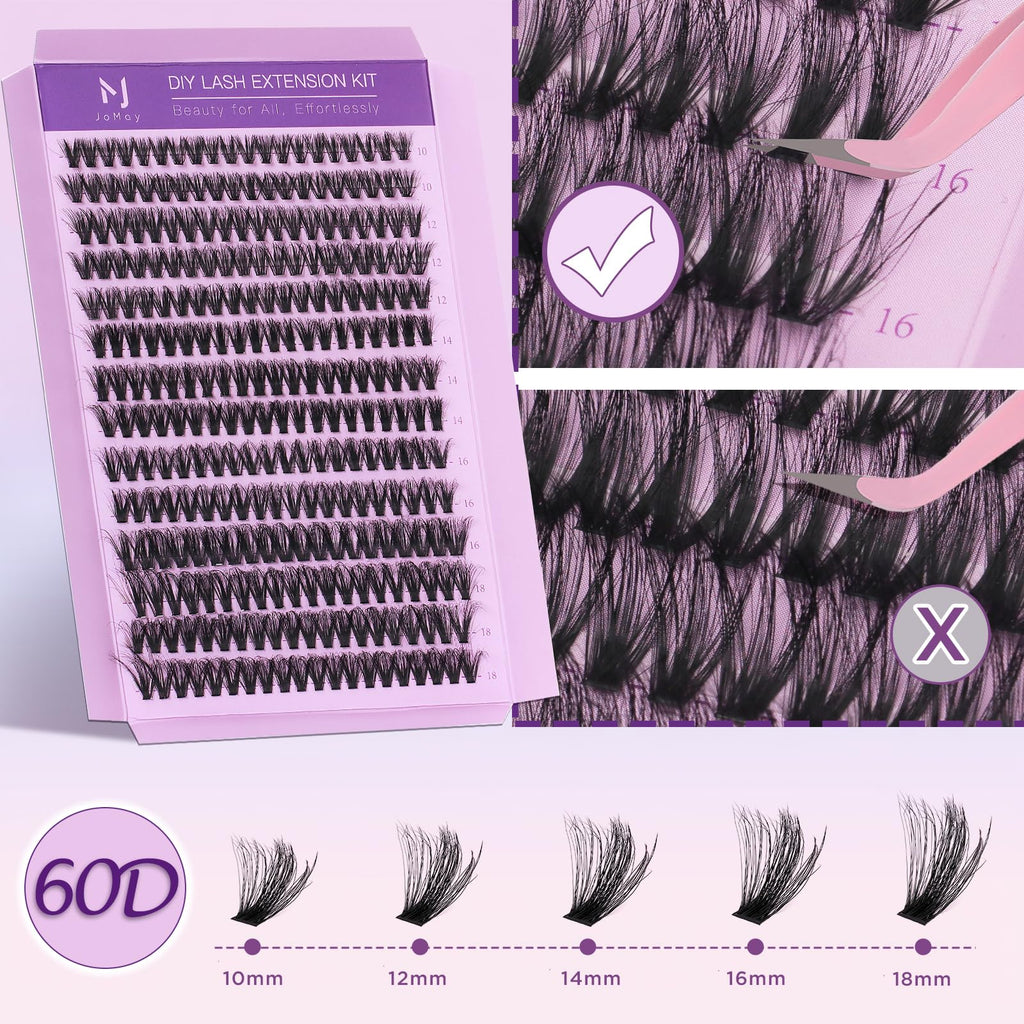 M J JOMAY Fluffy Lash Clusters Kit 280pcs – 60D Volume Lashes with Bond & Seal
