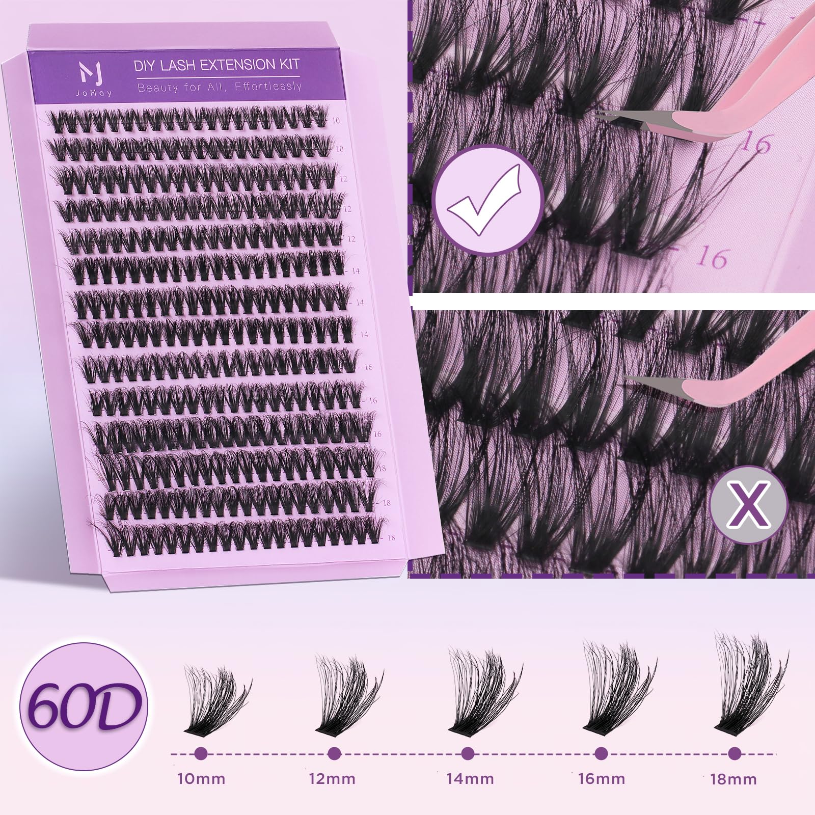 M J JOMAY Fluffy Lash Clusters Kit 280pcs – 60D Volume Lashes with Bond & Seal