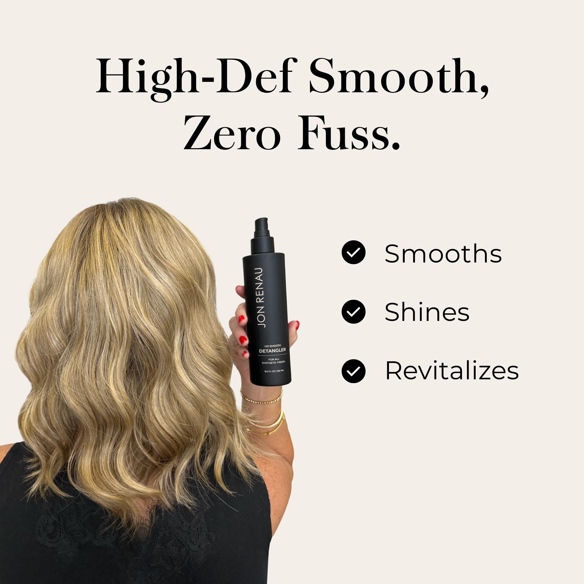 Jon Renau HD Smooth Detangler – Leave-In Spray for Synthetic Wigs & Extensions | Frizz Control & Easy Detangling | 8.5 oz