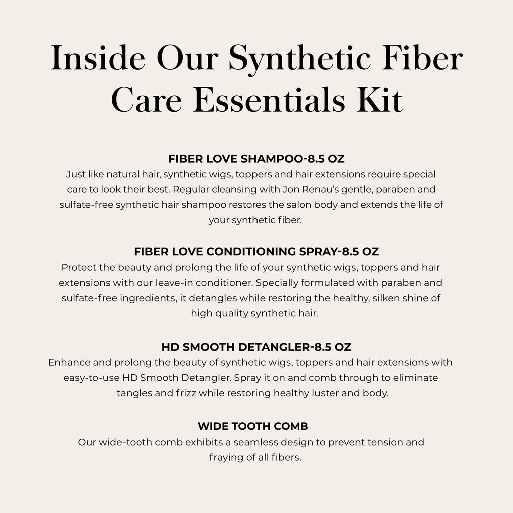 Jon Renau Synthetic Fiber Care Kit – Shampoo, Leave-In Conditioner & Detangler for Wigs & Extensions