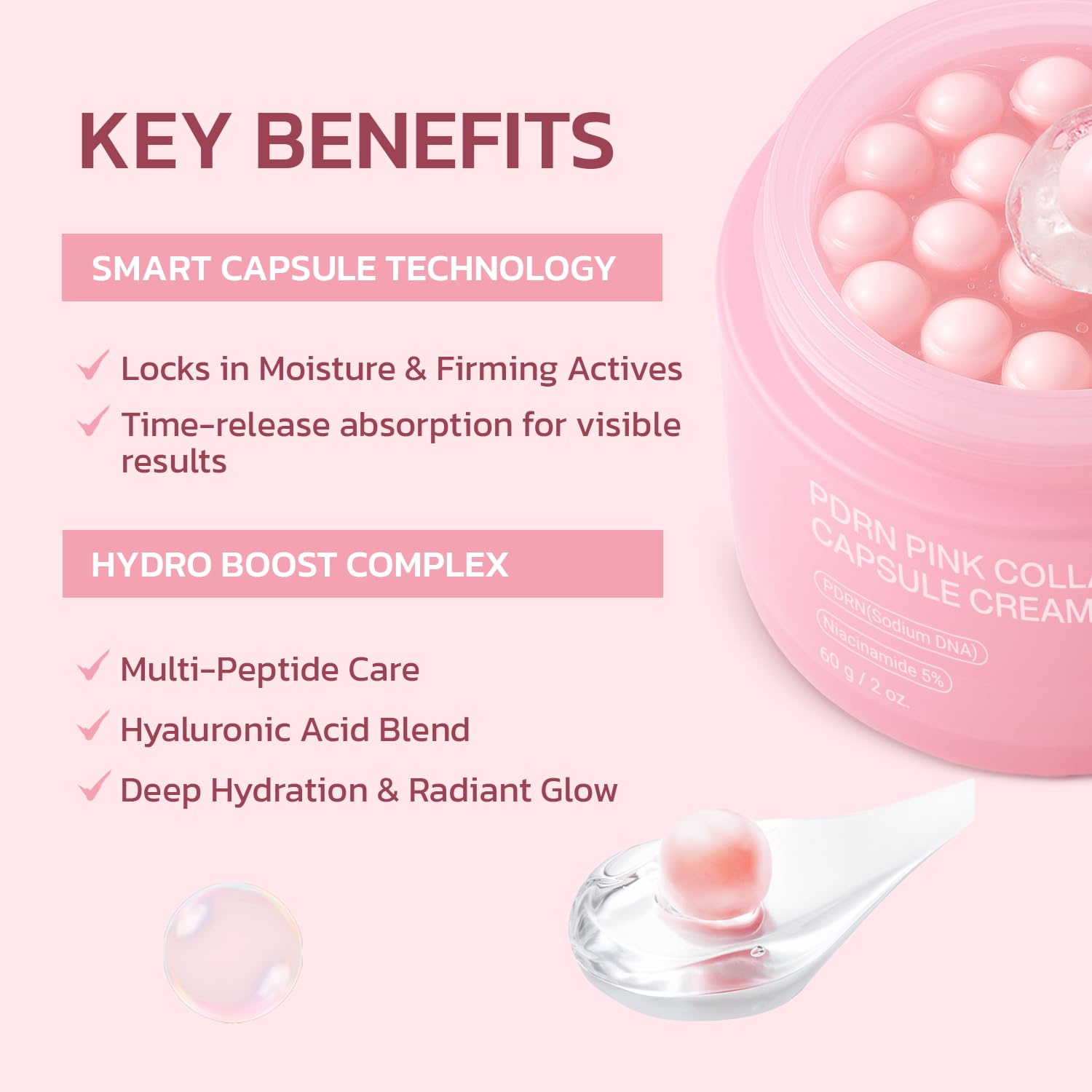 Jorceray PDRN Pink Collagen Capsule Cream – Dual-Texture Barrier Repair Moisturizer with Salmon DNA & 5% Niacinamide | 2oz