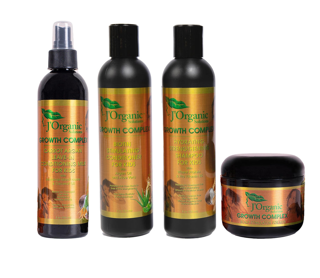 J'Organic Solutions 4-Piece Kids Curl Care Kit | Leave-In Conditioner, Scalp Stimulator, Shampoo & Conditioner