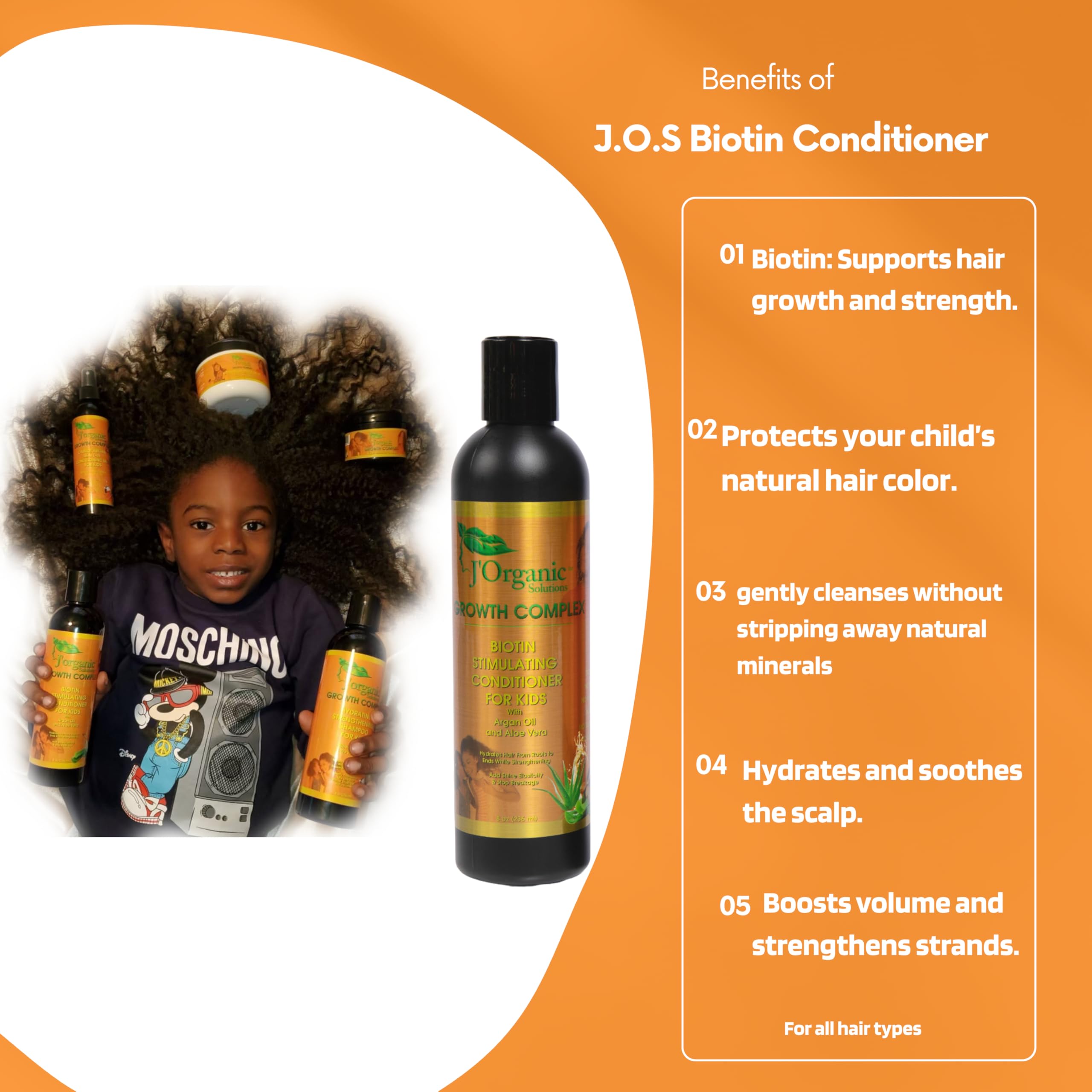 J'Organic Solutions 4-Piece Kids Curl Care Kit | Leave-In Conditioner, Scalp Stimulator, Shampoo & Conditioner
