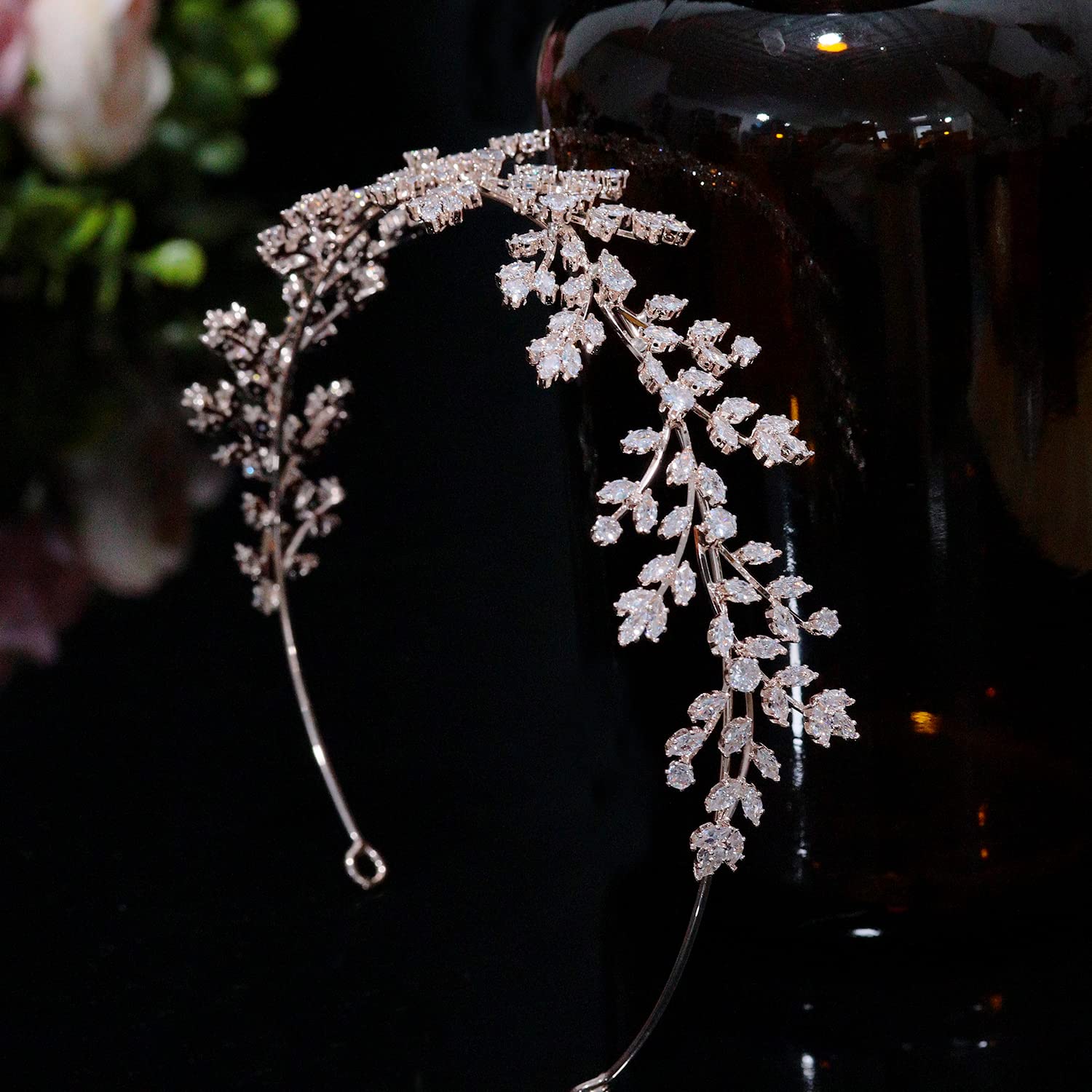 Jorsnovs Full Cubic Zirconia Wedding Headbands – Rose Gold Tiara for Bride, Pageant & Party (E-Rose Gold)