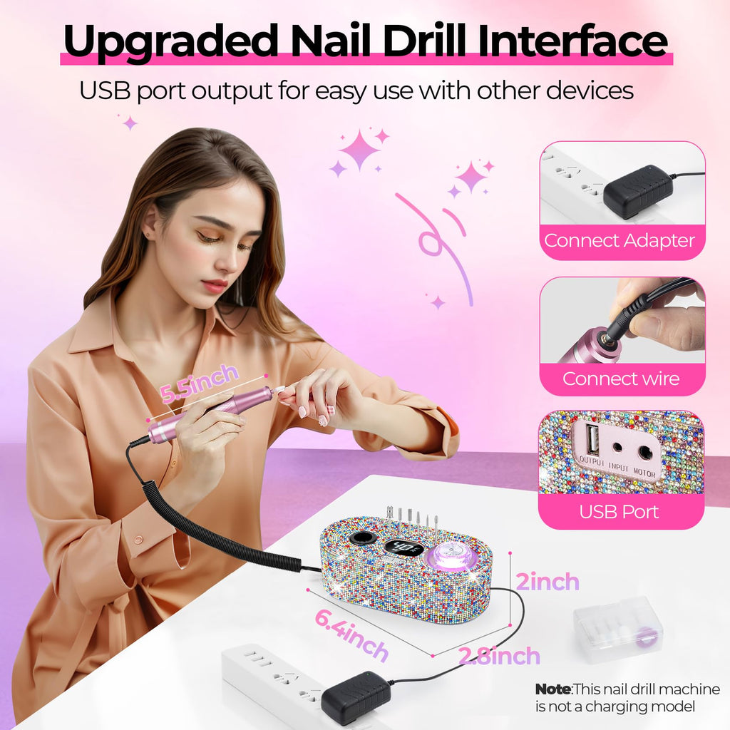 JOSGLOI Electric Nail Drill Professional – 40,000 RPM, LCD Display, Diamond AB Bit Kit