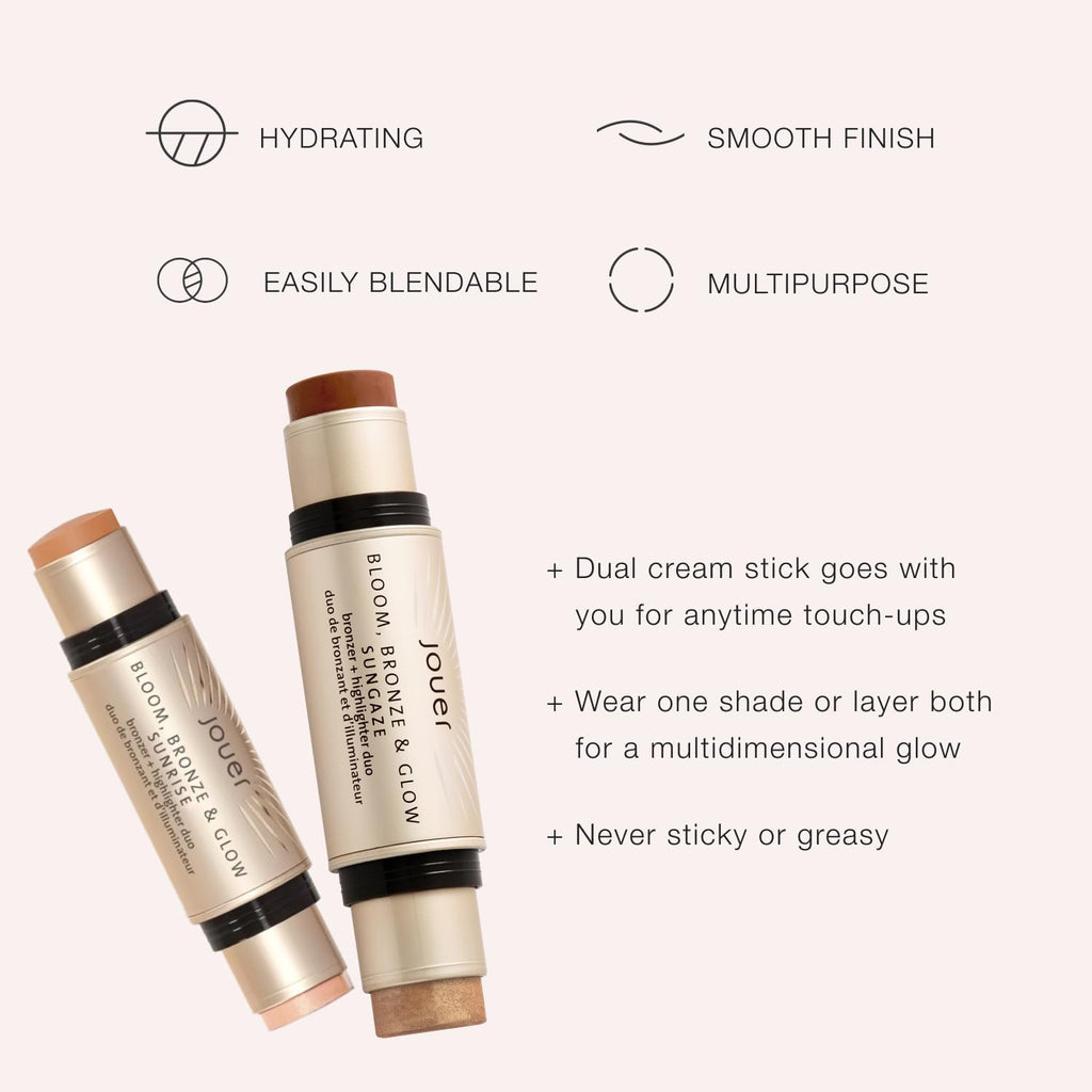 Jouer Bloom Bronze & Glow Bronzer + Highlighter Stick – Cream Contour with Rose Hip Oil & Squalane | Sungaze