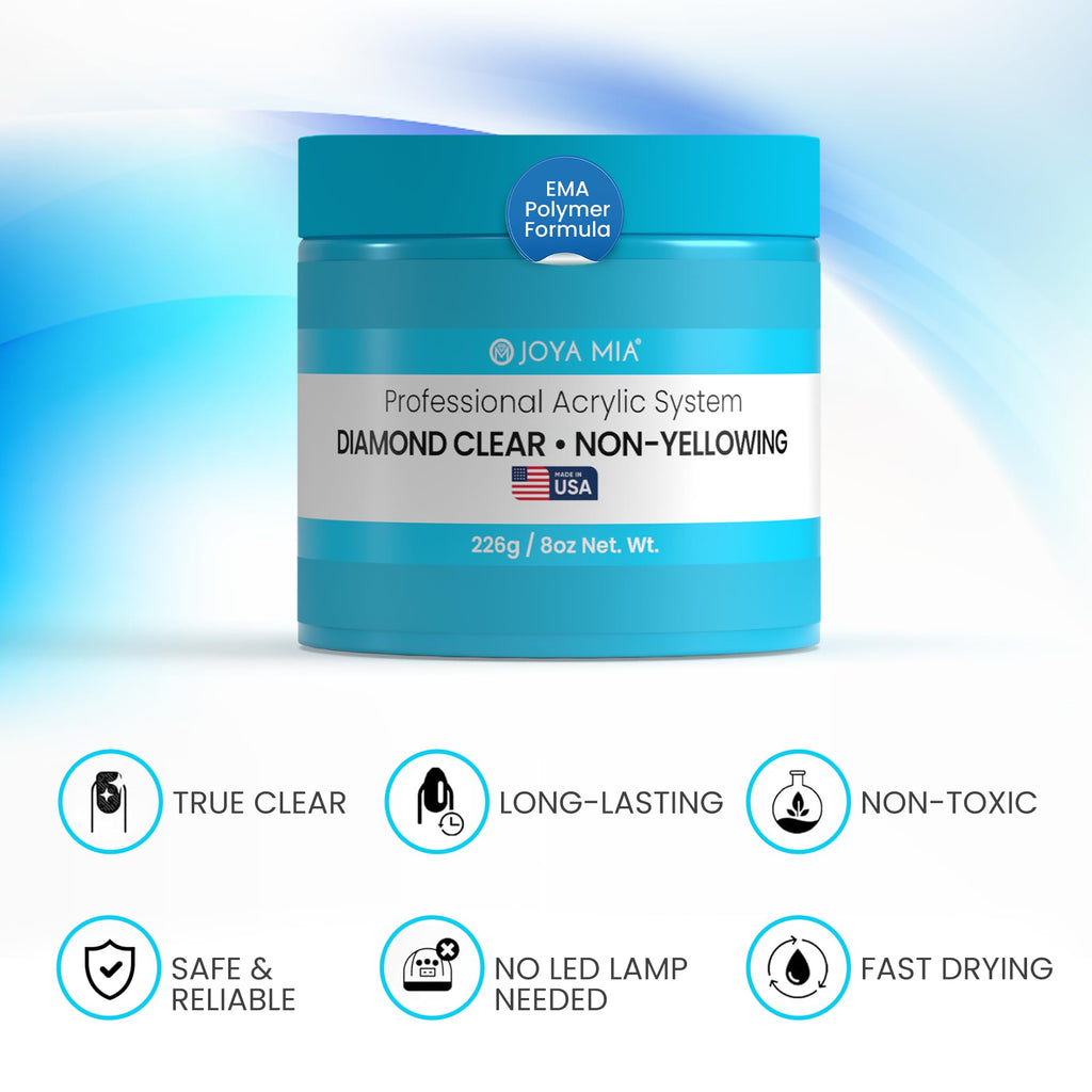 Joya Mia Acrylic Nail Powder – MMA-Free, Superior Adhesion, Diamond Clear (8 oz)