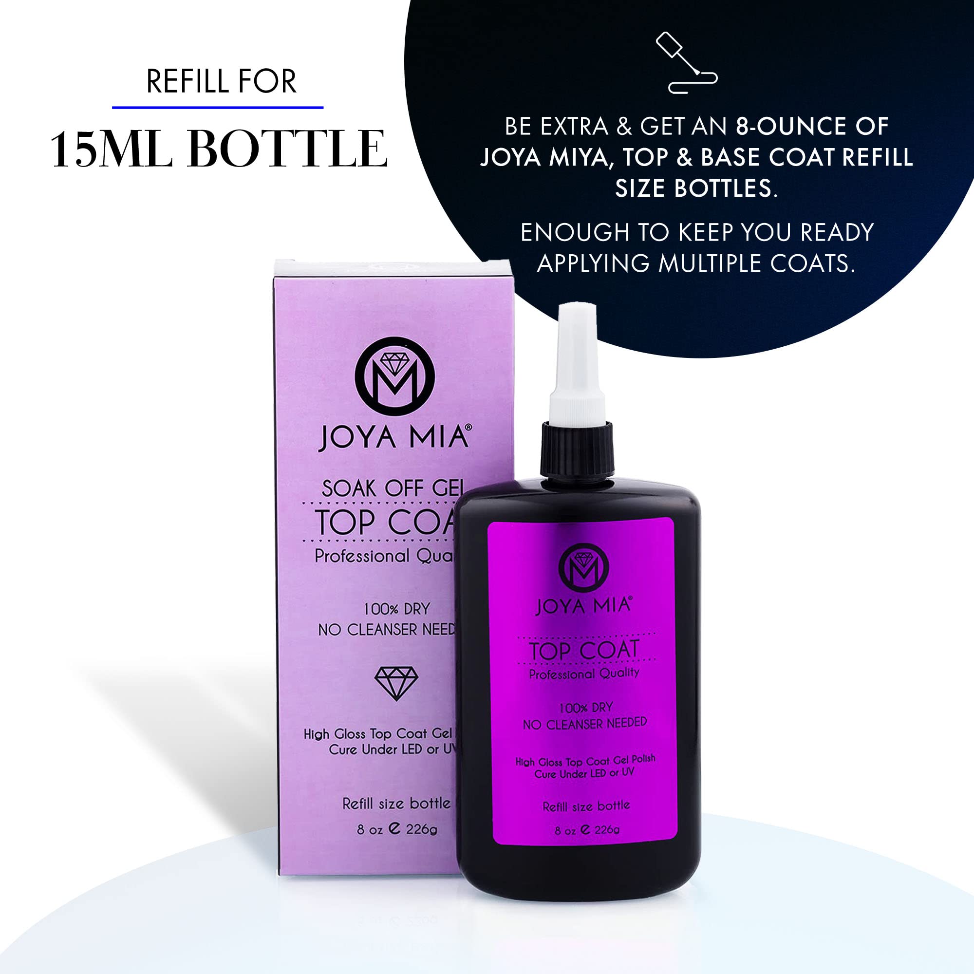 JOYA MIA Top Coat Gel Polish Refill 8oz – High-Gloss, No-Wipe, Quick-Cure