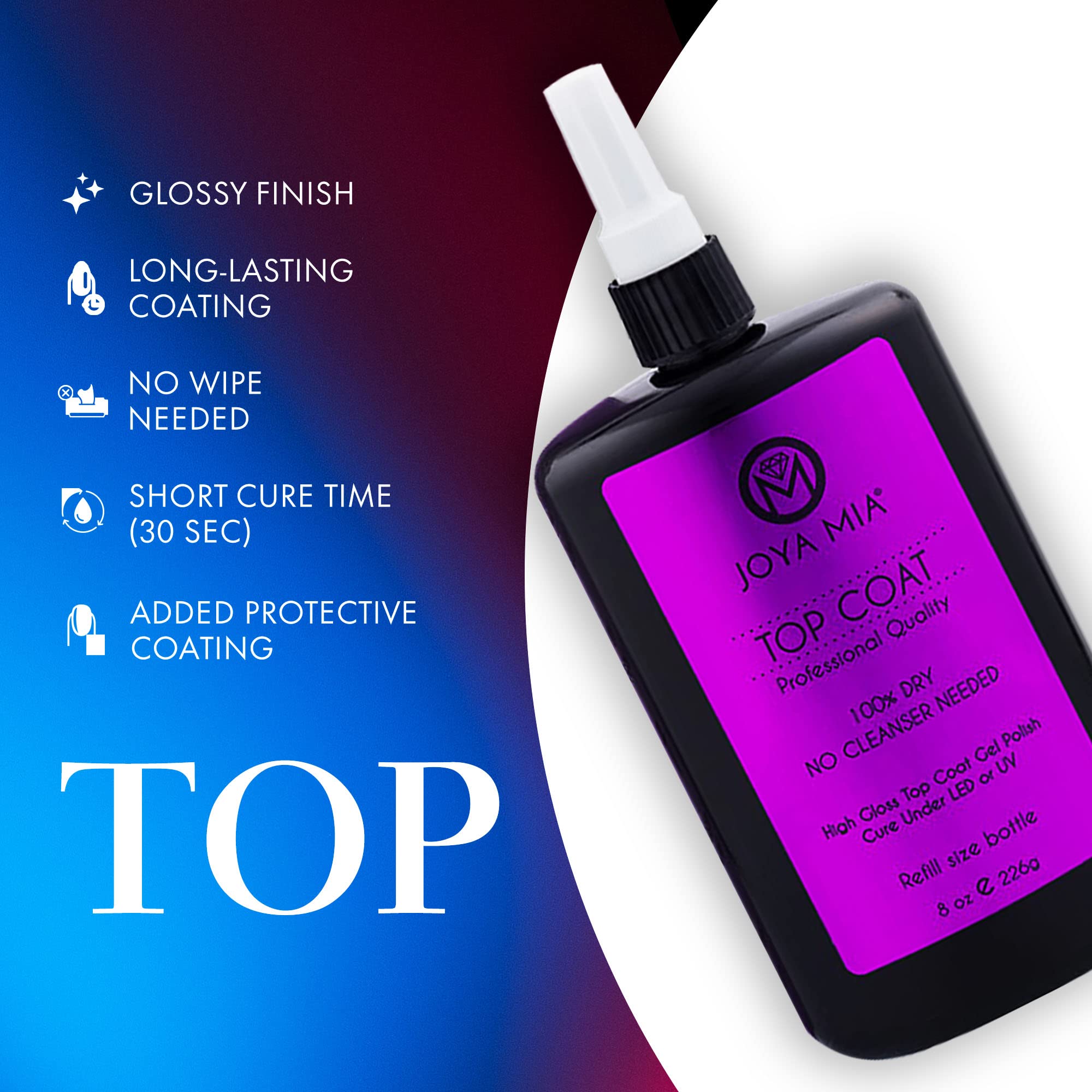 JOYA MIA Top Coat Gel Polish Refill 8oz – High-Gloss, No-Wipe, Quick-Cure