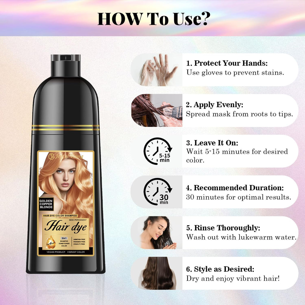 Joyful Young Hair Dye Shampoo 3-in-1 – Golden Copper Blonde, Semi-Permanent Color Depositing