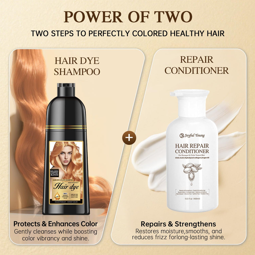 Joyful Young Hair Dye Shampoo 3-in-1 – Golden Copper Blonde, Semi-Permanent Color Depositing