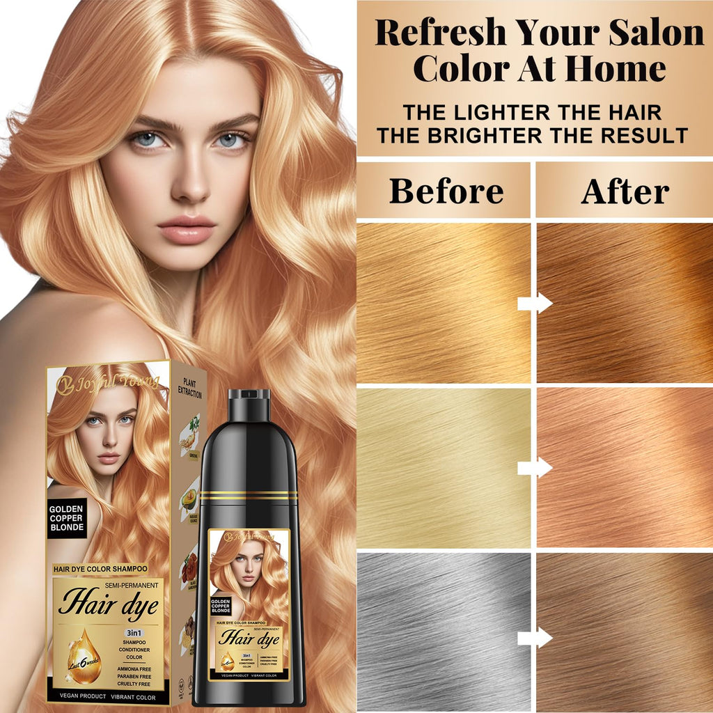 Joyful Young Hair Dye Shampoo 3-in-1 – Golden Copper Blonde, Semi-Permanent Color Depositing