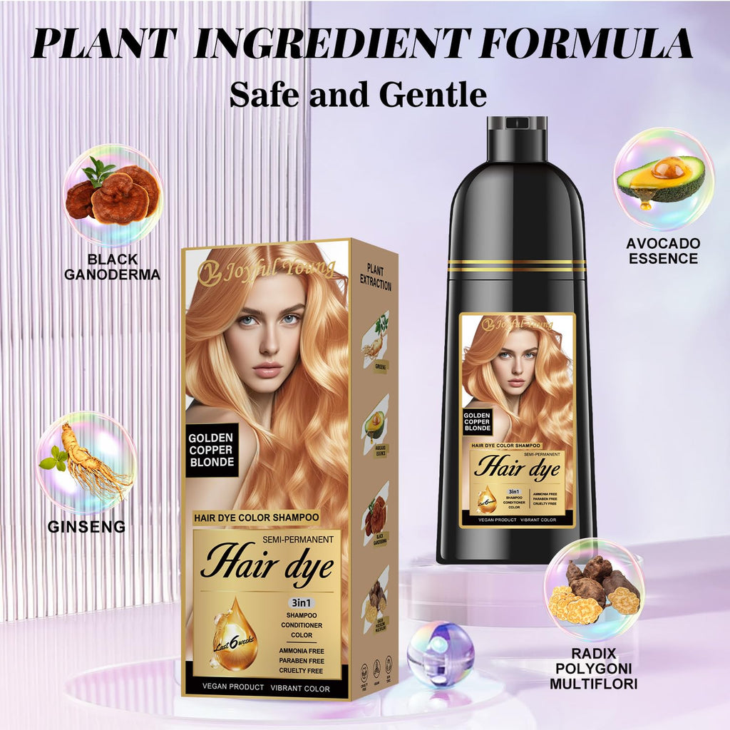 Joyful Young Hair Dye Shampoo 3-in-1 – Golden Copper Blonde, Semi-Permanent Color Depositing