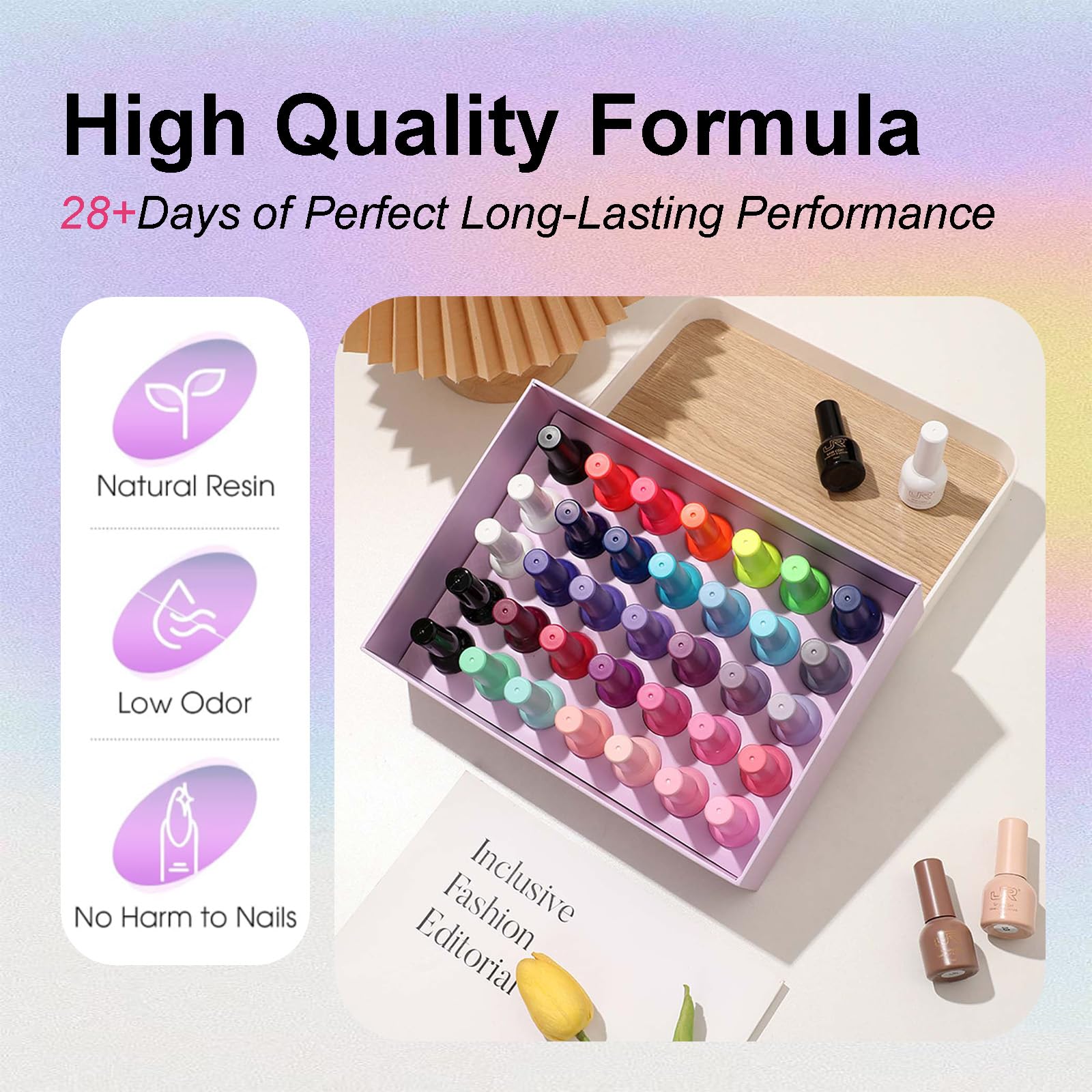 JR 35pcs Gel Nail Polish Set (10ml) – Deep Blue, Green, Yellow, Red, Pink with Base, Top, and Matte Coats for Professional Nail Art